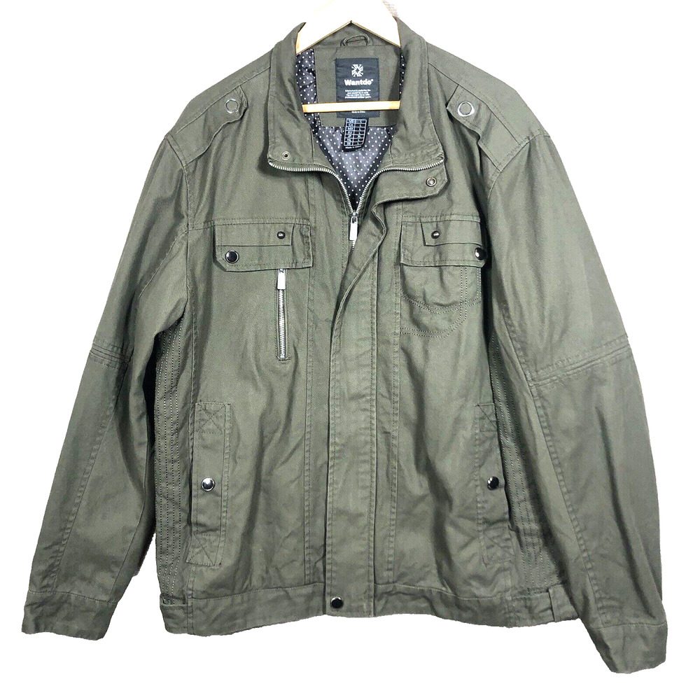 Wantdo Jacket Womens Large Cotton Canvas Olive Chore Coat Full Zip Pockets Lined